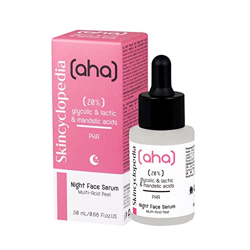 Skincyclopedia AHA Exfoliating Night Serum with 20% Lactic, Glycolic and Mandelic Acid and PHA - Chemical Peel Solution for Spots, Hyperpigmentat