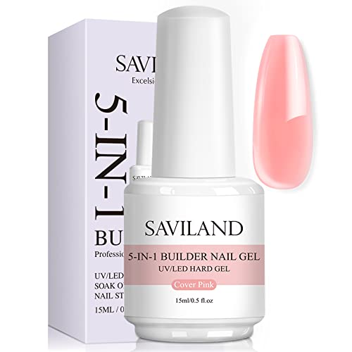 Saviland 5 in 1 Nudes Builder Gels - 15ml Builder Base Strengthening Gel for Thin Nails U V Nail Gel Polish for Nails Repair Reinforcement Extens