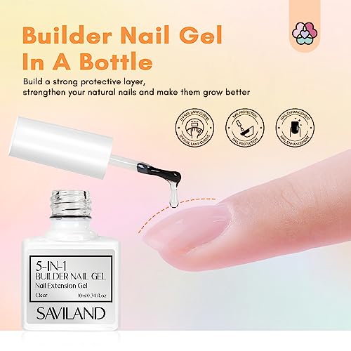 Saviland 5 in 1 Builder Nail Gel Set - 6 Colors Clear Pink Jelly Translucent Builder Gels for Nails Builder Gels in a Bottle Nail Strengthener Ge