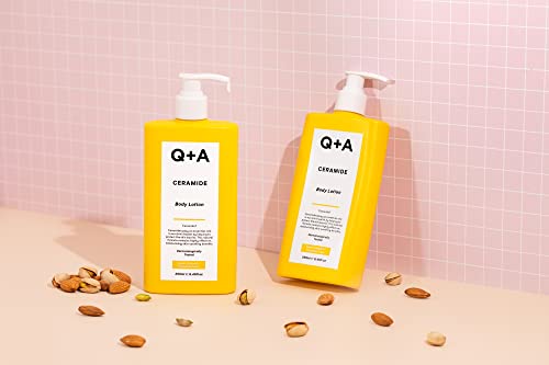 Q+A Ceramide Body Lotion, for Nourishing body care with Squalane, Pineapple Ceramides, and a barrier-protecting Sugar Complex, provides the deep