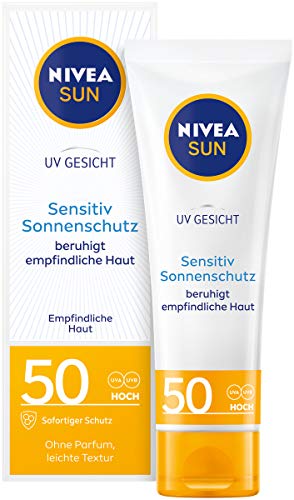 Nivea Sun UV Face Sensitive Sun Cream 50 ml Pack of 1 x 50 ml for Sensitive Skin Sun Protection Soothes Skin Irritations