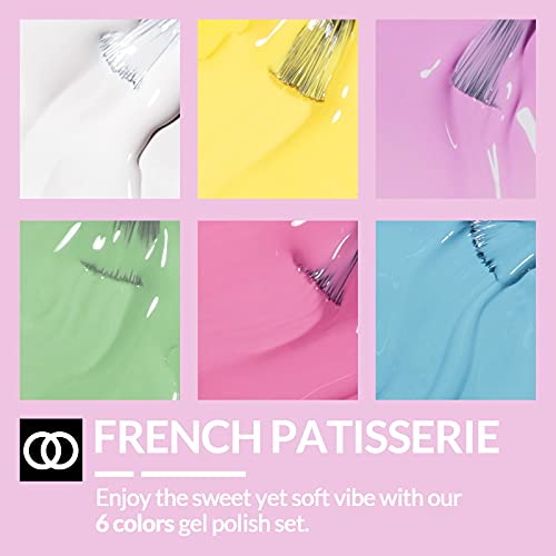 LagunaMoon™ Gel Nail Polish Set - 6 Colours Pastel Blue Pink Green Yellow White Vibrant High-Shine Kit Gel Polish for Salon Quality DIY Nails - U