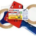 tesa Packing Tape Dispenser and tesapack Packaging Tape in a Set - 2x High-Quality Parcel Tape with 1x Dispenser - Transparent - 66 m x 50 mm