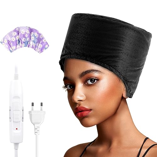 Hair Cap Treatment Steamer for Deep Conditioning - Thermal Hot Head Heat Hat Electric for Afro Hair Spa Care Home Use with 2 Mode/Black (UK Plug)