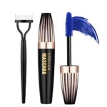 4D Silk Fiber Lash Mascara Waterproof Blue with Eyelash Comb Set, Natural Mascara Blue Volume and Length for Makeup - Lengthening, Volumizing, Lo