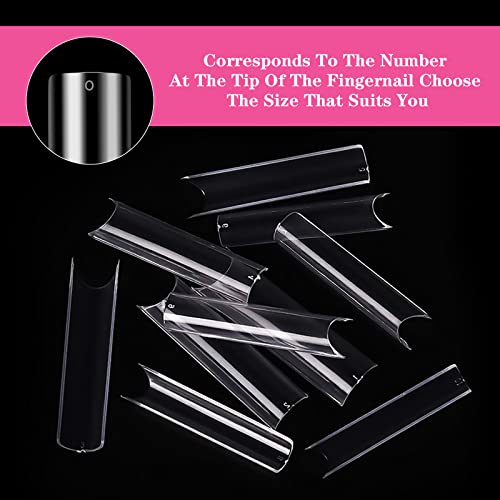 500 Pcs No C Curve Nail Tips XL Long Clear Nail Tips for Acrylic Nails Professional Set,10 Sizes Square Straight Tapered Half Cover Fake Nails Ti