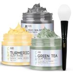 ANAiRUi Turmeric Clay Mask - Green Tea Detox Clay Mask - Dead Sea Minerals Mud Mask, Spa Facial Mask Set for Deeply Cleansing, Detoxing, Reducing