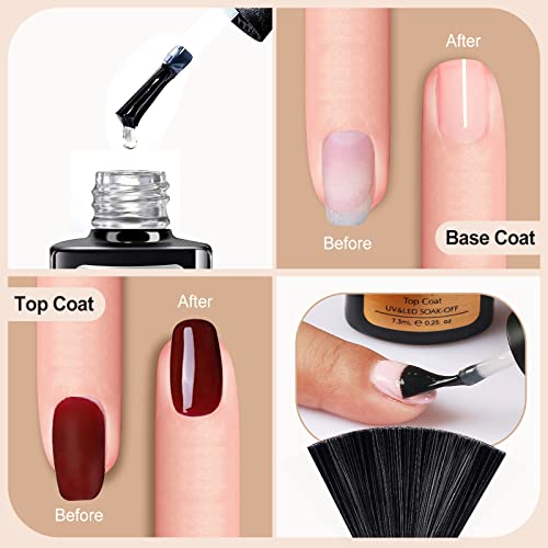 CCO Gel Base Coat and Top Coat Nail Polish- No Wipe Base and Top Coat Set LED UV Soak Off Nail Lamp for Home DIY & Nail Salon Varnish Long Lastin
