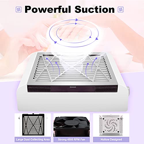 BRANTMAKER Nail Dust Collector with Brush and 2 Reusable Filters, 60W Nail Dust Extractor for Home Salon Use, Vacuum Dust Fan for Acrylic Nails (