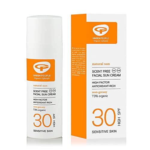 Green People Scent Free Facial Sun Cream SPF30 50ml | Natural, Organic SPF30 Face Sunscreen | Eczema Friendly, Sensitive Skin, Prickly Heat | Uns