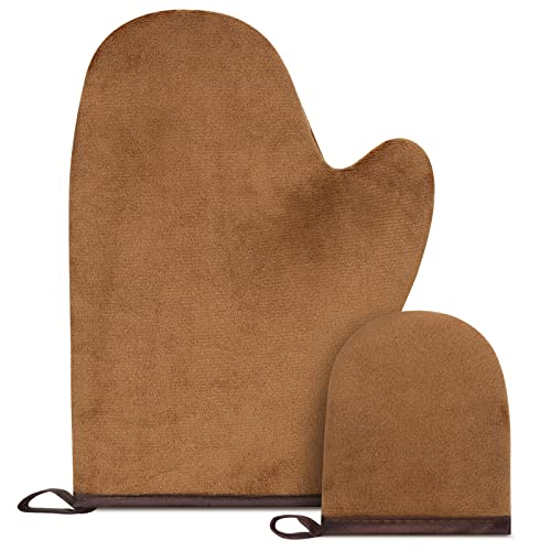 Greoer Tanning Mitt, Self Tan Mitt, 2 Pieces Spa Exfoliator Washcloth Remove Dead Skin Double Sided Fake Tan Mitt Applicator (Brown)