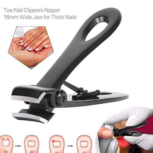 Nail Clippers 16mm Wide Large Jaw Opening for Thick Nail Stainless Steel Black Fingernail and Toenail Nipper Cutter Podiatry Trimmer Pedicure Man