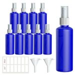 Qoosea Spray Bottles Plastic Small Mist Travel Bottles Set 10 Pcs 100ml Liquid Atomiser Refillable Containers with 2 Funnels 1 Sheet Labels (Blue