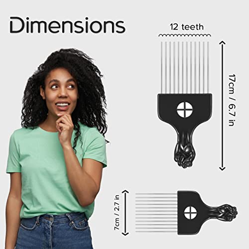 Boorika Metal Afro Comb – Smooth & Sturdy Metal Hair Pick for Detangling and Styling – Afro Pick for Curly Hair – For Home & Salon (Metal Afro Co