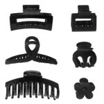 Lusofie 6PCS Black Hair Clips, Large Hair Clips for Thick Hair Black Claw Clips Matte Non Slip Jaw Clips Flower Banana Butterfly Claw Clips Hair