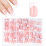 cobee Press on Nails Square Long, 360 Pcs Coffin Fake Nails French Tip Nude Color False Nail Glossy Full Cover Glue on Nails Ballerina Nail Art M
