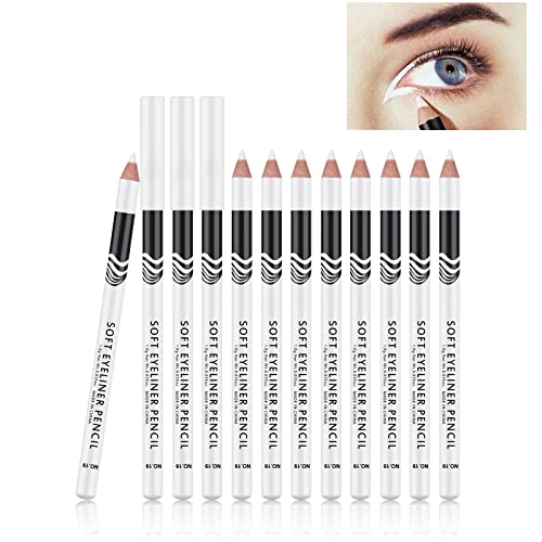 Ownest 12 Packs Professional Highlighter Eye Liner Pen, White Eyeliner Pencil Eye Liner Waterproof Long Lasting Eye Brighten