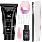 Lofuanna Poly Gel Nail Kit-30ML Natural Pink Poly Extension Gel Nail Starter kit, Poly Nail Gel With Nail Lamp Slip Solution Nail form Nail Brush