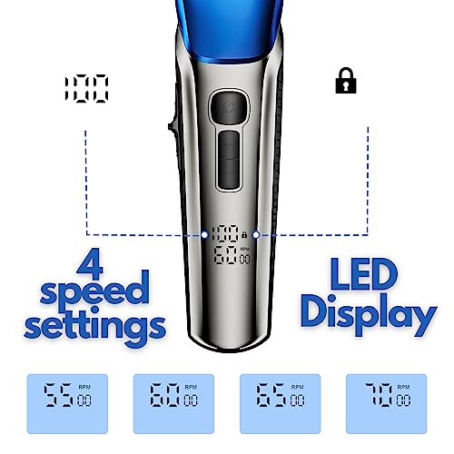 BarberBoss Hair Clippers Men, Beard Trimmer - 4 Speed Settings, Ceramic Blade, 8 Comb Attachments, LED Display, USB Charge, Waterproof, Hair Groo