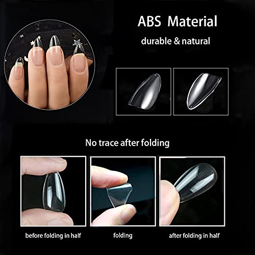 Almond Shaped Nail Tips 500Pcs Clear Acrylic Medium Nails Full Cover with Case for DIY Nail Art, 10 Sizes