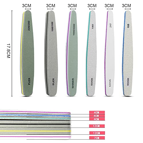 Professional Nail File Set Double Sided Grit 100/150/180/220/240/280/1000/4000 Buffer Emery Board Manicure Tools for Nail Grooming and Styling, A