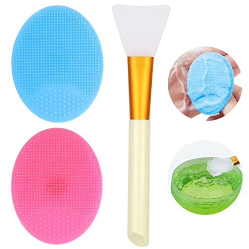 OBSCYON 4 Pcs Manual Silicone Face Scrubber Facial Cleansing Brush,1 Pcs Silicone Exfoliating Lip Brush Nose Cleaning Brush and 1 Pcs Face Mask B
