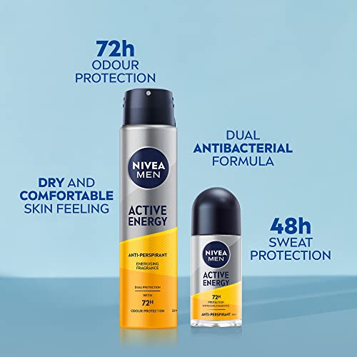 NIVEA MEN Dry Energy Deodorant Spray (250ml), Men's Deodorant with 48H Protection, Antiperspirant for Men with Zinc Formula to Fight Sweat and Bo
