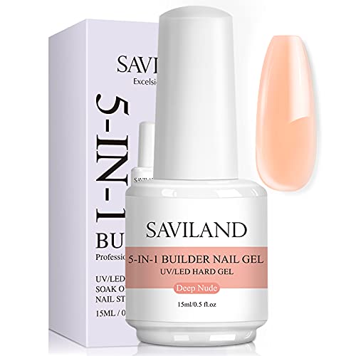 Saviland 5 in 1 Nudes Builder Gels - 15ml Builder Base Strengthening Gel for Thin Nails U V Nail Gel Polish for Nails Repair Reinforcement Extens