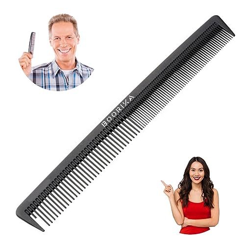 BOORIKA Hair Comb, Rat Tail Comb 100% Anti-static, Heat resistant, Lightweight, Durable Pin Comb with anti-skid paddle for All Hair Types (Hair C