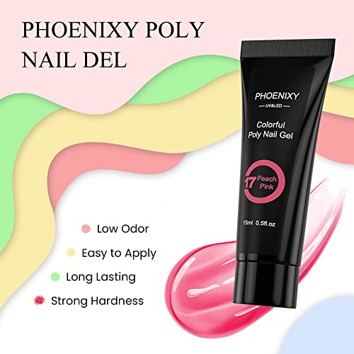 Poly Nail Gel Kit, Phoenixy 8 Pcs Poly Nail Extension Gel Set with Nail Lamp, Gloss Matte Top Coat, Nail Extension Gel Set for Beginners DIY Nail