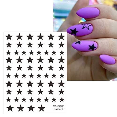 JMEOWIO 10 Sheets Colorful Star Nail Art Stickers Decals Self-Adhesive Platinum Black Silver Nail Supplies Nail Art Design Decoration Accessories