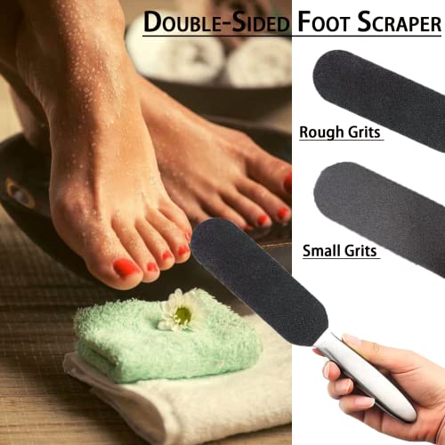 Foot Files for Hard Skin,Double-Sided Foot Scraper Hard Skin Remover,Foot Scrubber with 10PCS Free Refill Grits Double-Sided Replacement Pads,Exf