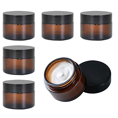 Amber Glass Empty Jar 6 Pack Jars Cream Jars 30ml Brown Glass Jars Empty Refillable Jars Brown Ointment Jars for Women Girls Cosmetics Creams Lot