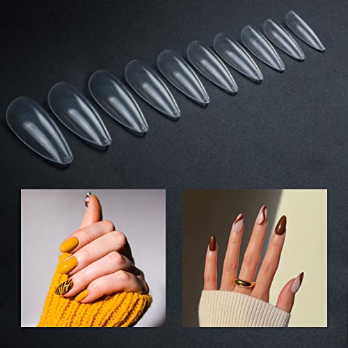 Fake Nails Tips Acrylic Nail Art Full Cover Almond False Nails Long Almond Stiletto False Nail Clear Press on Nail Extension Kit for Women Girls