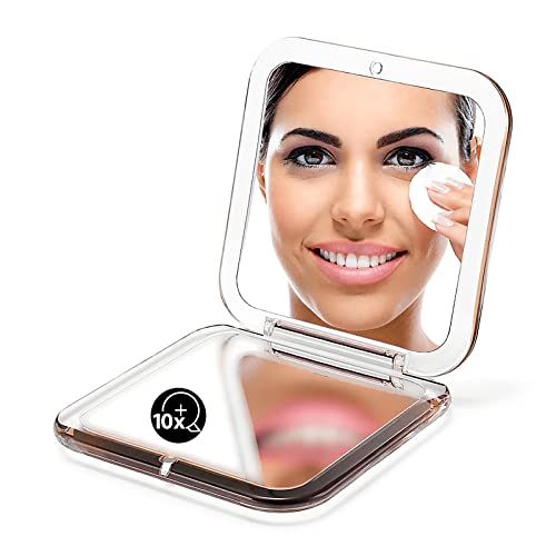 Compact Mirror Magnifying Pocket Mirror 10X Small Travel Folding Mirror for Handbag Square 3.5 inch (Silver)