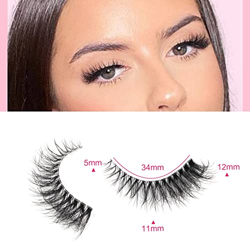 Glowing Win Cat Eye Lashes Natural Look False Eyelashes 7 Pairs Faux Mink Fluffy Lashes with Clear Band Wispy Fake Lashes Reusable Handmade Soft