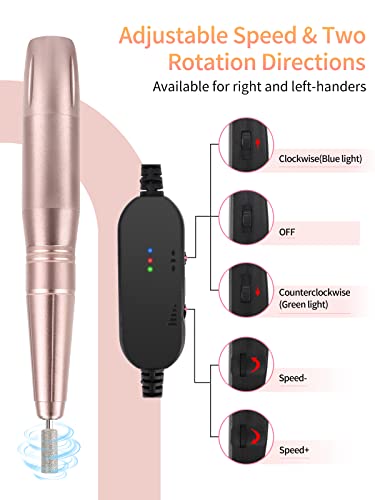 LIONVISON Electric Nail Files, Portable Electric Nail Drill Bits 20000 RPM Adjustable Speed, Professional Manicure Pedicure Set with 11 Drill Bit