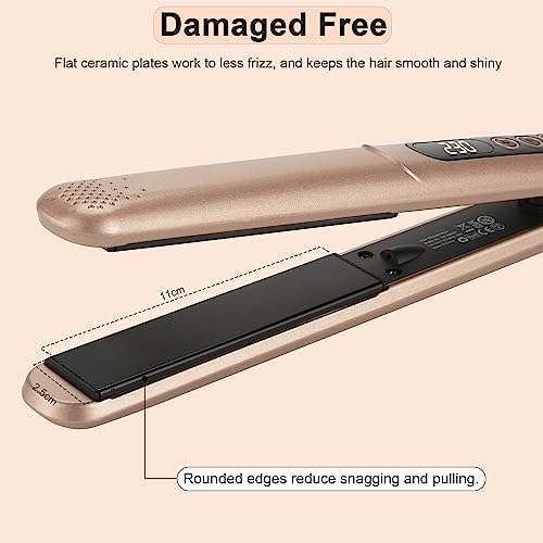 LXMTOU Hair Straightener for Women Flat Iron Hair Straighteners and Curler 2 in 1 Ceramic Plates for Thick Hair with Heat Resistant Mat Adjustabl