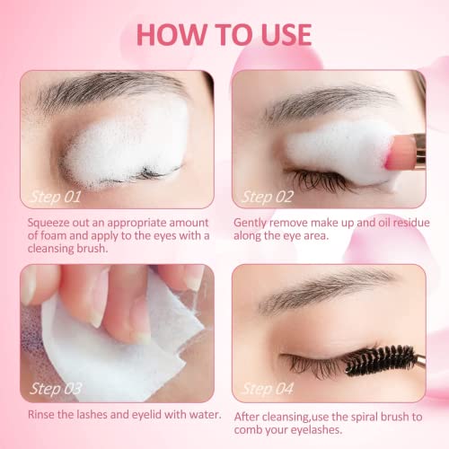 Eyelash Extension Shampoo & Brush + Mascara Wand,Eyelash Shampoo Foaming Cleanser for Professional Salon and Home Care,Wash for Extensions and Na