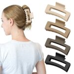 Zou.Rena Hair Claw Clip-Claw Clips for Thick Hair-4.1 Inch(10.5cm), Claw Clip & Hair Clips Large-Hair Clips for Women Girls (Neutral Rectangle 4p