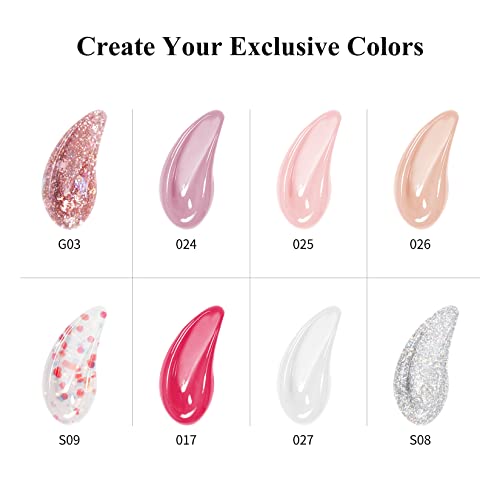 Poly Nail Gel Kit, Phoenixy 8 Pcs Poly Nail Extension Gel Set with Nail Lamp, Gloss Matte Top Coat, Nail Extension Gel Set for Beginners DIY Nail
