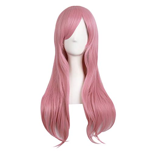 MapofBeauty 28" 70cm Long Curly Hair Ends Costume Cosplay Wig (Pink)