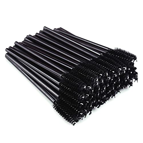 MSQ 50 Disposable Eyelash Brushes Disposable Mascara Wands Eyebrow Spoolie Brushes Applicator Cosmetic Makeup Tools (Black)