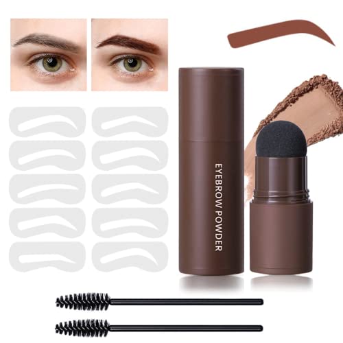 Eyebrow Stencil Kit - Eyebrow Stamp Stencil Kit - 3 in 1 Hairline Shadow Powder with 10 Styles Reusable Eyebrow Stencils, 2 Eyebrow Pen Brushes (