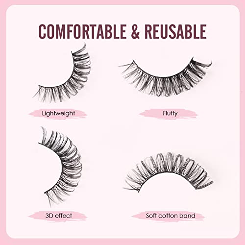Glowingwin Cat Eye Lashes Natural Look Russian Eyelashes D Curl Russian Strip Lashes Wispy Fluffy 3D Faux Mink Lashes Hybrid Strip Lashes 10 Pair