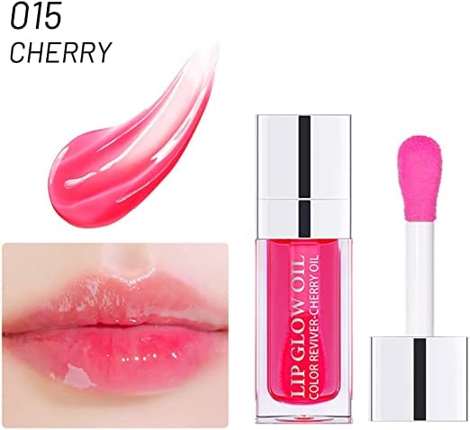 shnookz Plump Cherry Pink Lip Glow oil Crystal Jelly Lip Care Oil Moisturizing Lip Gloss Hydrating Polished Sexy Lip Tinted Lip Plumper Polished