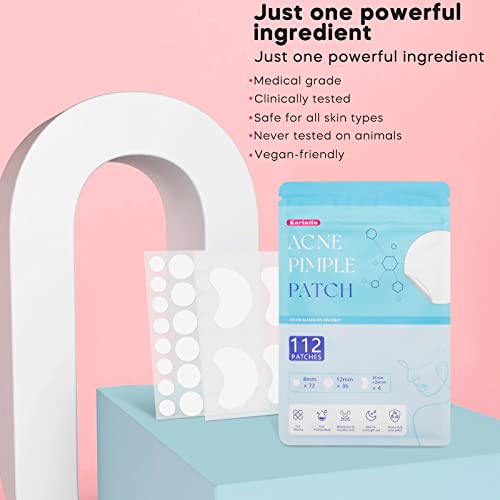 Spot Patches, Acne Patch 112 Pcs, Hydrocolloid Pimple Patches, Korintin Acne Patches for Large Zit Breakouts, 3 Sizes (8mm, 10mm, 38mm x 26mm)