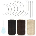 Beayuer Needle and Thread Set Professional Hair Extension Tools Hair Weave Needle 10 pcs with 3 pcs Black Brown Beige Threads for Making Wig Sewi