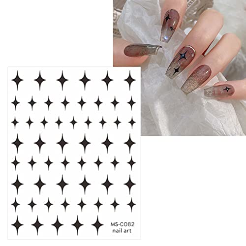 JMEOWIO 10 Sheets Colorful Star Nail Art Stickers Decals Self-Adhesive Platinum Black Silver Nail Supplies Nail Art Design Decoration Accessories