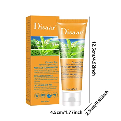 Face Sunscreen, 80ml Skin Sun Protection, SPF60 Moisturizing Repair Concealer Isolation, Long-Lasting Sun Protection for Sunburn Redness Woteg